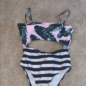 Two pattern one piece swimsuit